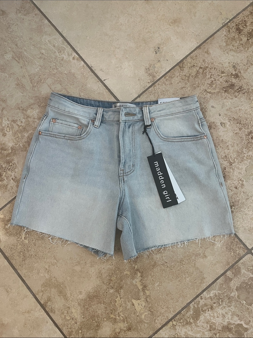 Madden Girl Light Wash Raw Hem Denim Shorts 9